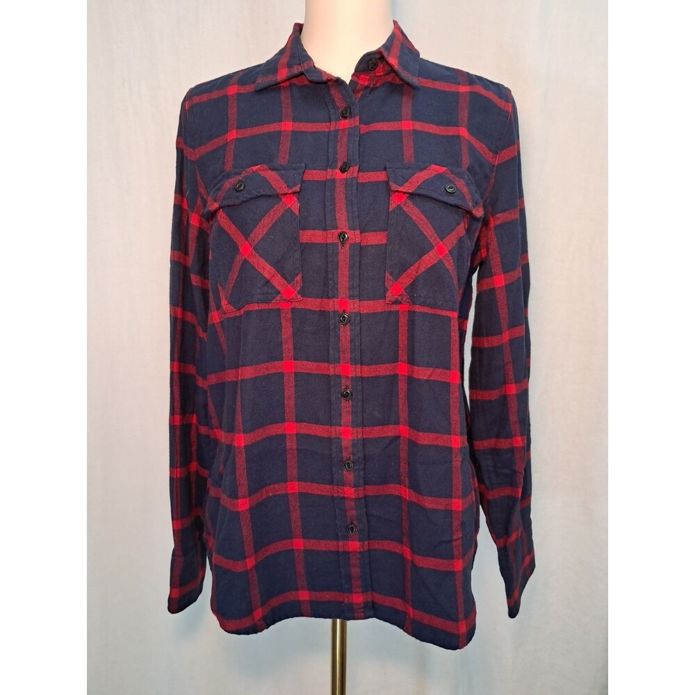 J. Crew Boyfriend Flannel Shirt Button Front Rockport Navy Plaid Cotton Size 6